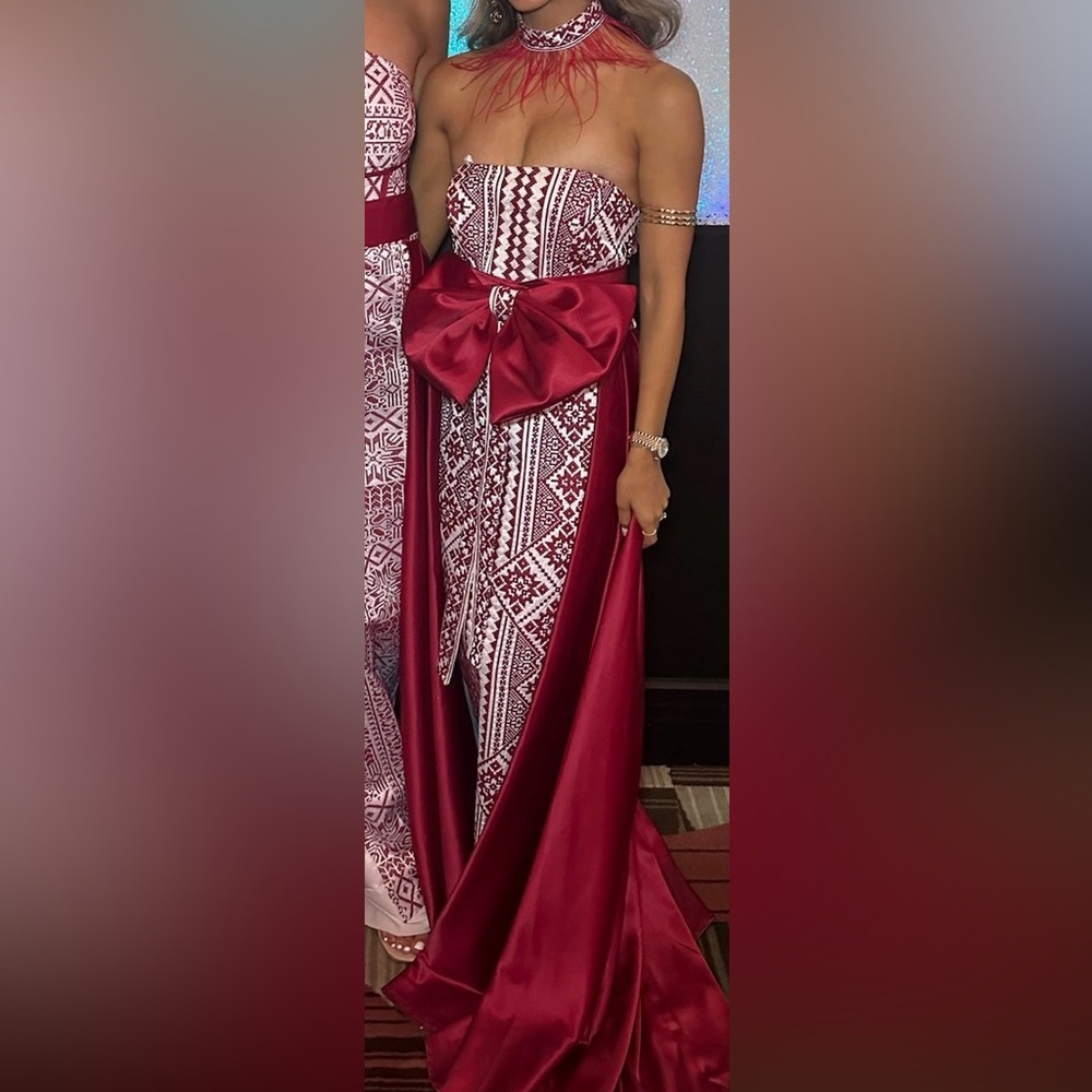 Red and White Strapless Dress/ Palestinian henna